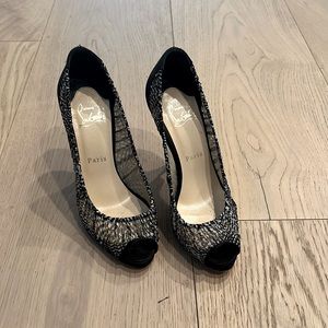Christian Louboutin black and white mesh lace peep toes